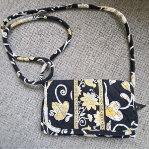 Vera Bradley TriFold Yellow Bird Wallet Purse Long Straps Floral Paisley Retired